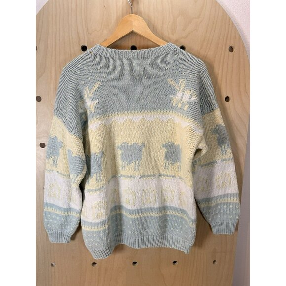 Vintage Jess Paris Cotton Sweater Sheep Cottage Core Pastel Knit Size M Peru - Picture 11 of 16